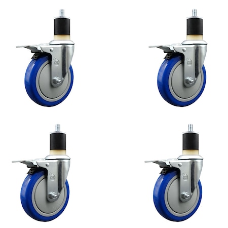 Service Caster 5'' Blue Poly Swivel 1-7/8'' Expanding Stem Caster Set Total Lock Brake, 4PK SCC-EXTTL20S514-PPUB-BLUE-178-4